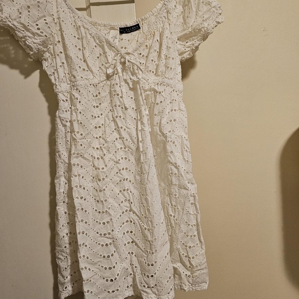 White Eyelet Puff Sleve 100 Percent Cotton Dress - Picture 8 of 9